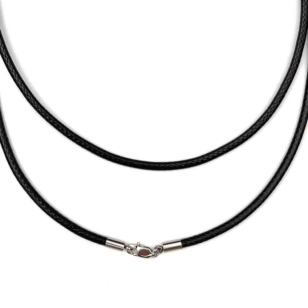 3.0 mm TEXTURED Black Center-Hide Leather Necklace Finished in Stainless Steel | For Men &amp; Women