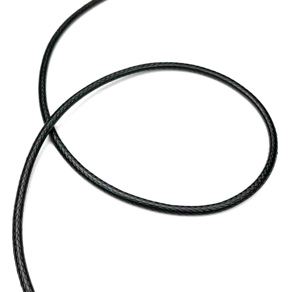 3.0 mm Textured Black Center-Hide Leather Necklace Finished in Stainless Steel | for Men & Women