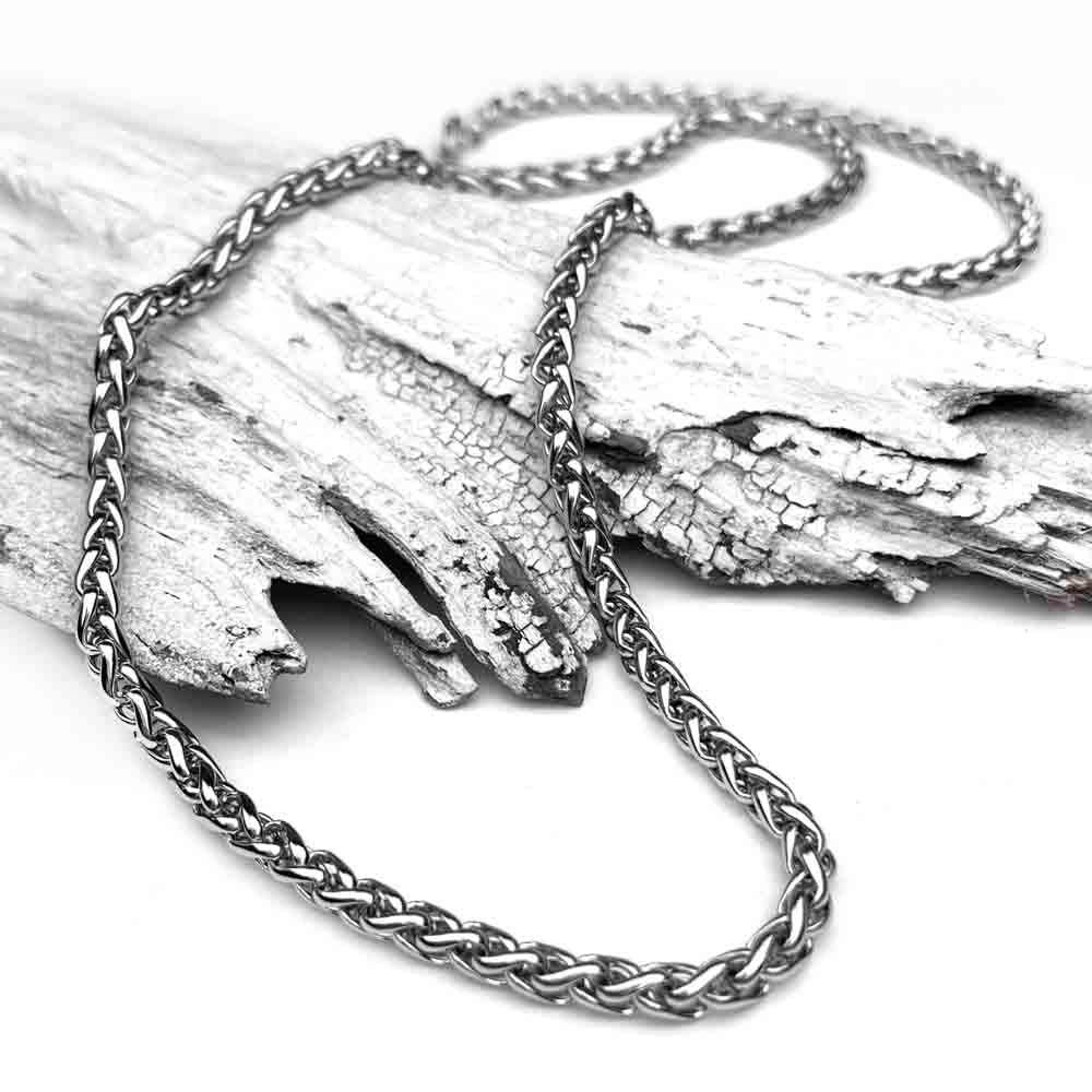 5.0 mm Large Width Antiqued Stainless Steel Wheat Chain