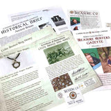 A collection of documents from Cannon Beach Treasure Company, including a "Historical Brief" on Ancient Britain, "Treasure Hunters Gazette," and "Certificate of Authenticity" for Celtic Bronze Ring Money, showcasing historical details.