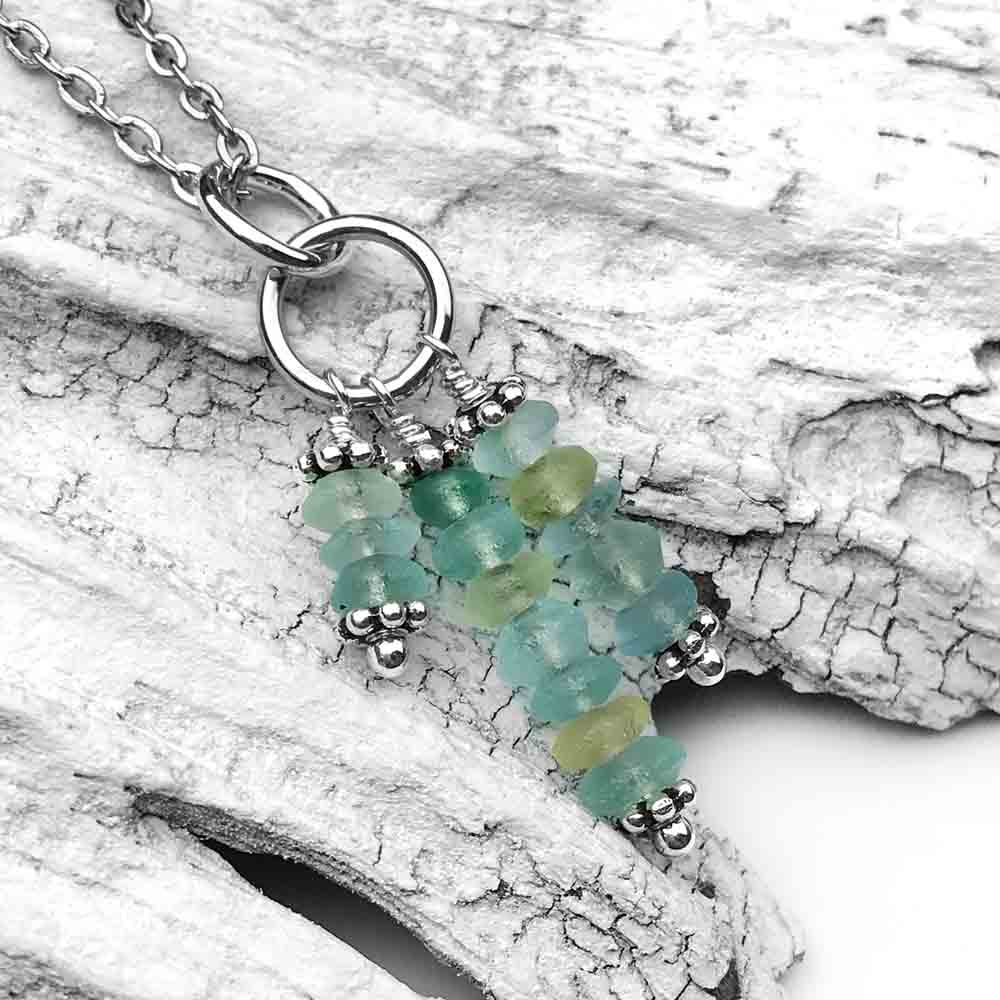 Ancient Roman Glass Cluster Necklace in Sterling Silver