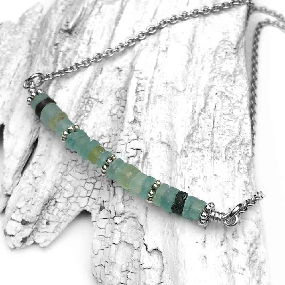 Ancient Roman Glass Bar Necklace in Sterling Silver