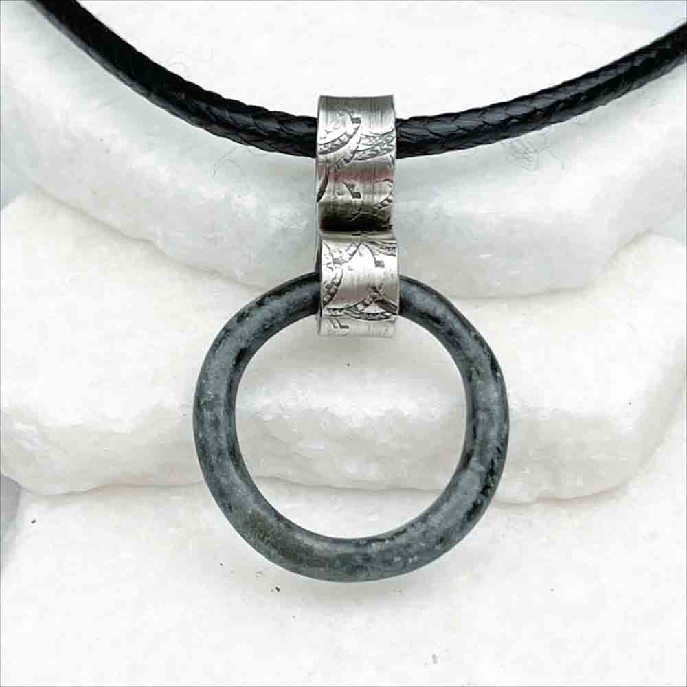 Smooth Deep Green Bronze Celtic Ring Money Ancient Anvil Necklace