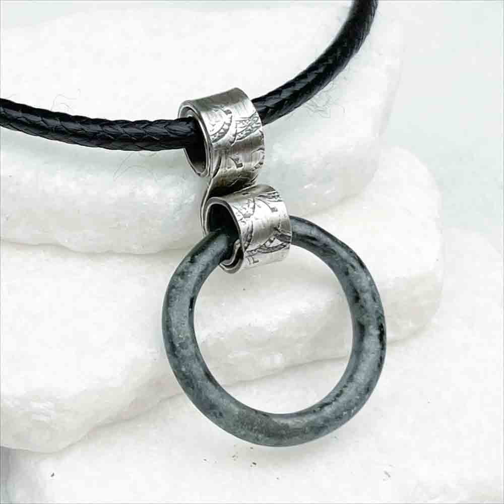 Smooth Deep Green Bronze Celtic Ring Money Ancient Anvil Necklace
