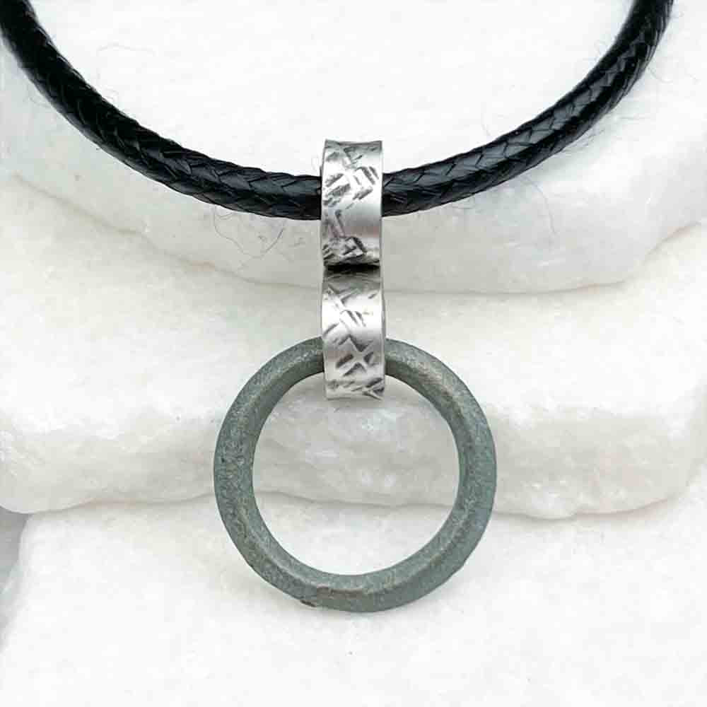 Smooth Green Bronze Raised Ridge Celtic Ring Money Ancient Anvil Necklace