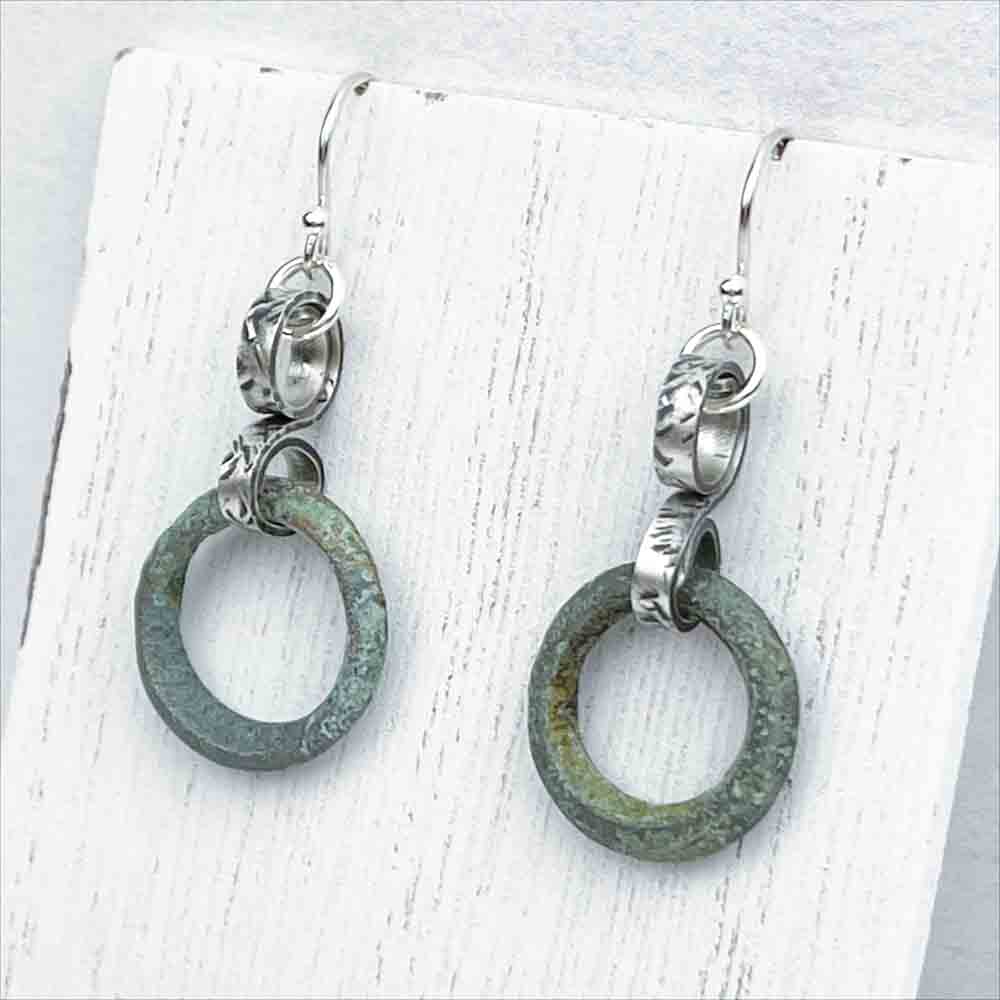 Green Bronze Raised Ridge Celtic Ring Money Ancient Anvil Earrings
