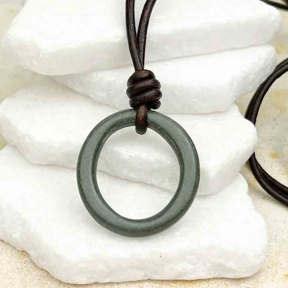 Glowing Green Bronze Celtic Ring Money Leather Necklace