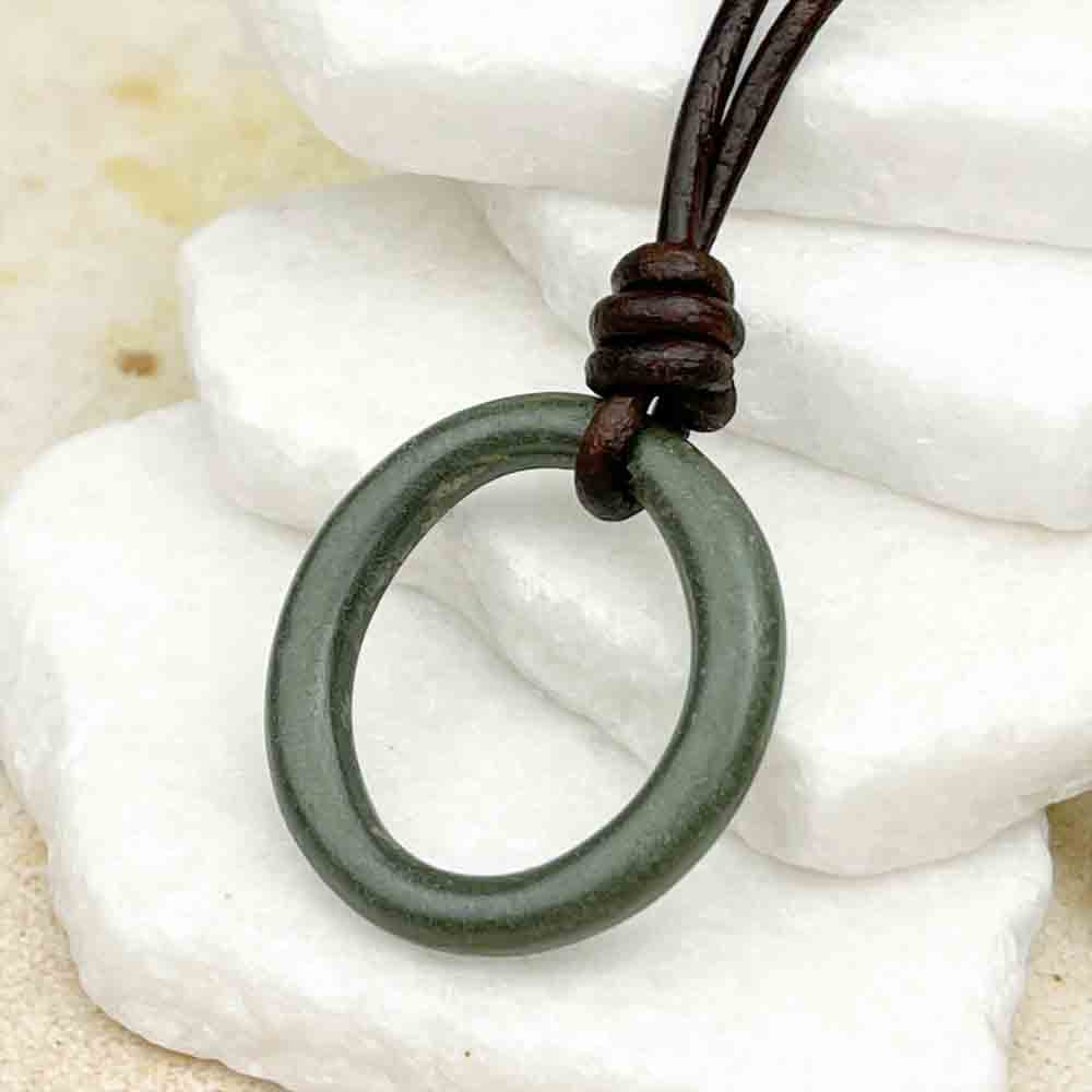 Glowing Green Bronze Celtic Ring Money Leather Necklace