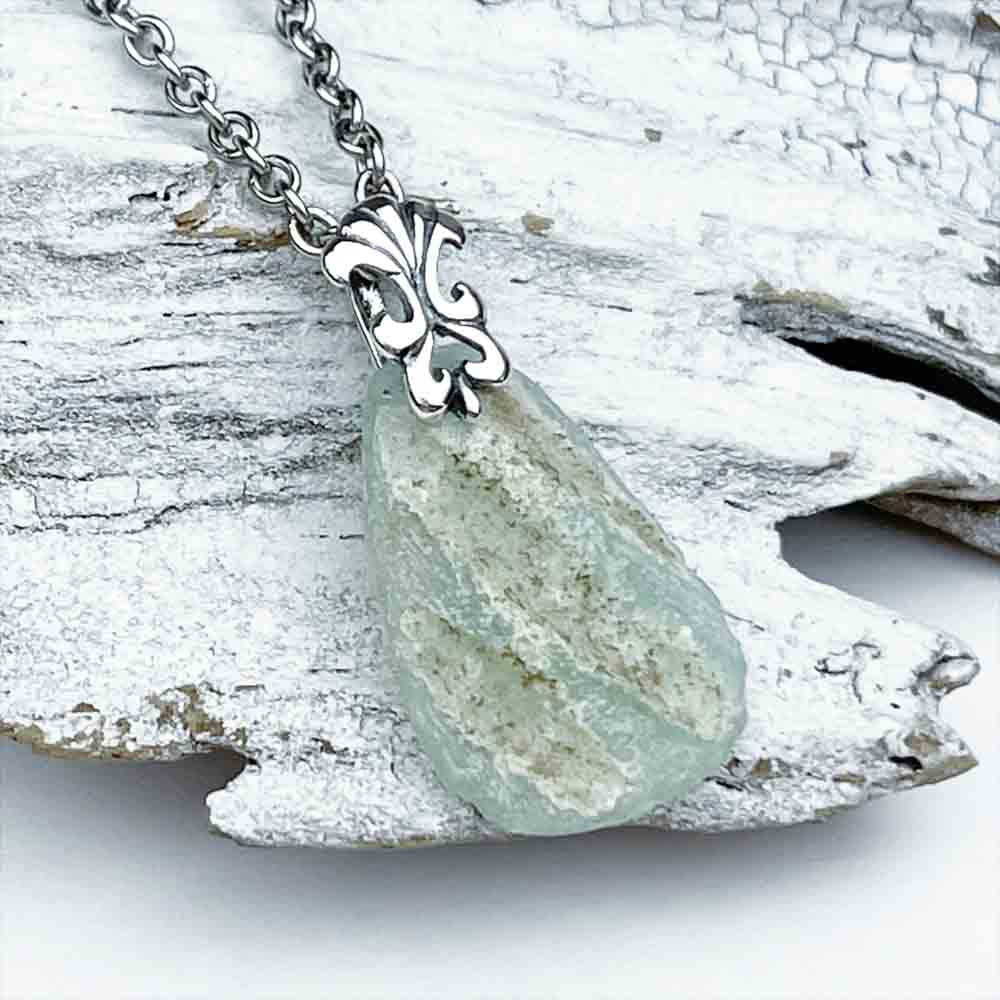 Soft Aqua Ancient Roman Glass Necklace with Sterling Silver Bail