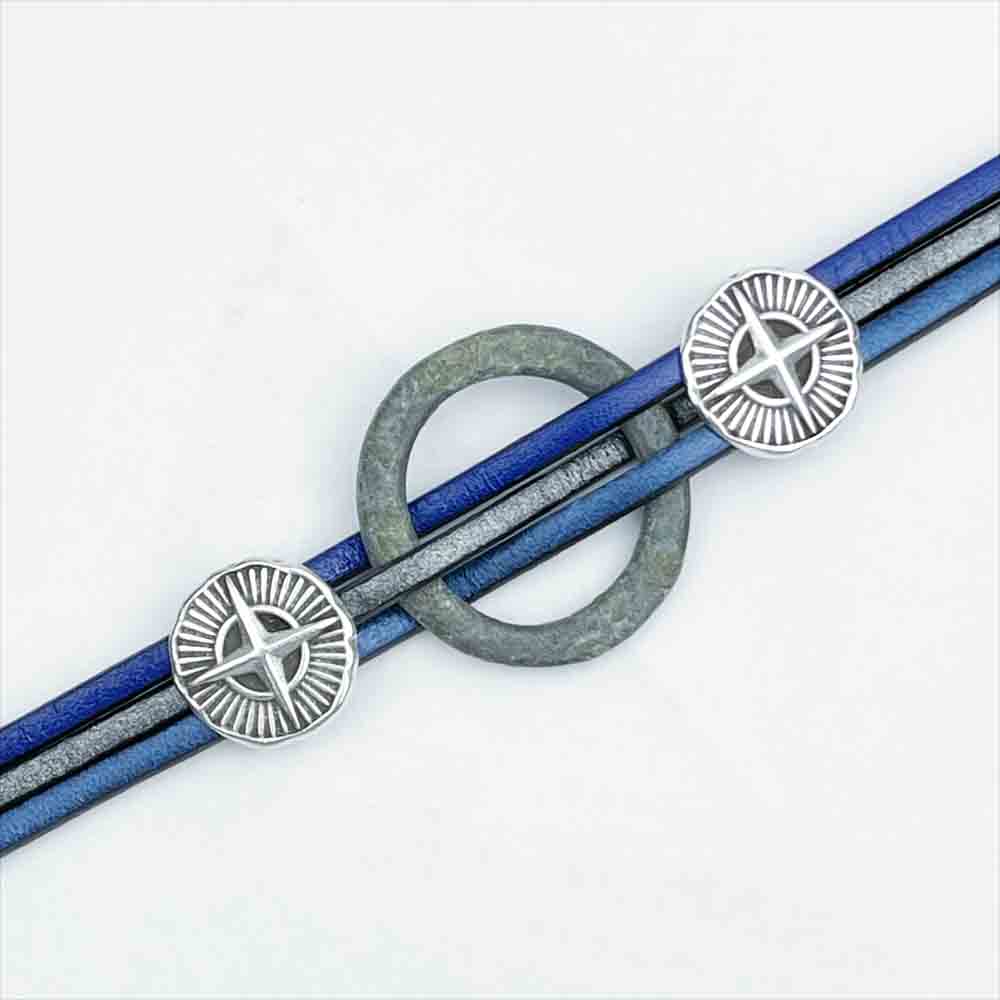 Celtic Ring Money 8&quot; Bracelet in Blues and Silver Leather &amp; Silver Compass Rose