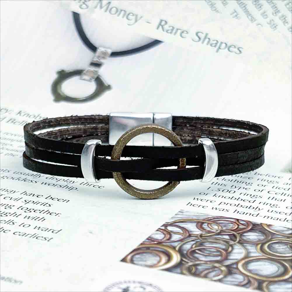Celtic Ring Money 8&quot; Bracelet in Distressed Black Leather &amp; SilverCeltic Ring Money 8&quot; Bracelet in Distressed Black Leather &amp; Silver