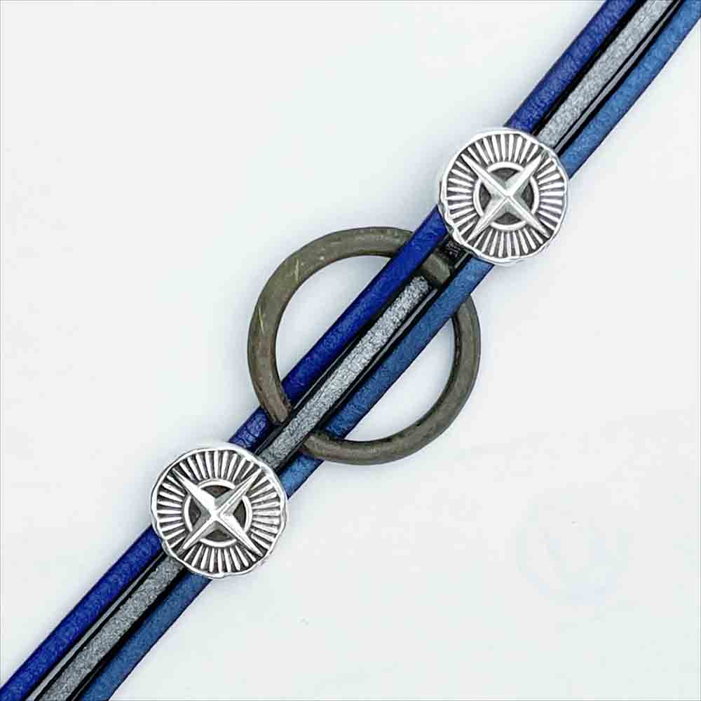 Celtic Ring Money 8&quot; Bracelet in Blues and Silver Leather &amp; Silver Compass Rose