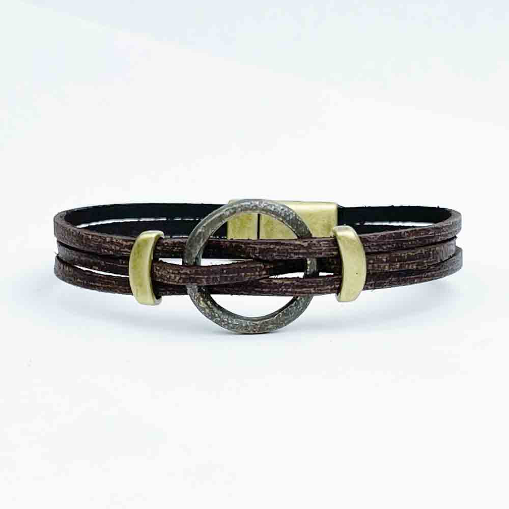 Celtic Ring Money 7 1/2" Bracelet in Distressed Brown Leather & Bronze