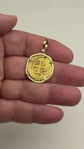 EXTREMELY RARE Pirate Era Unknown Shipwreck 22K Gold 4 Escudo with Coral Encrustation 18K Gold Pendant 