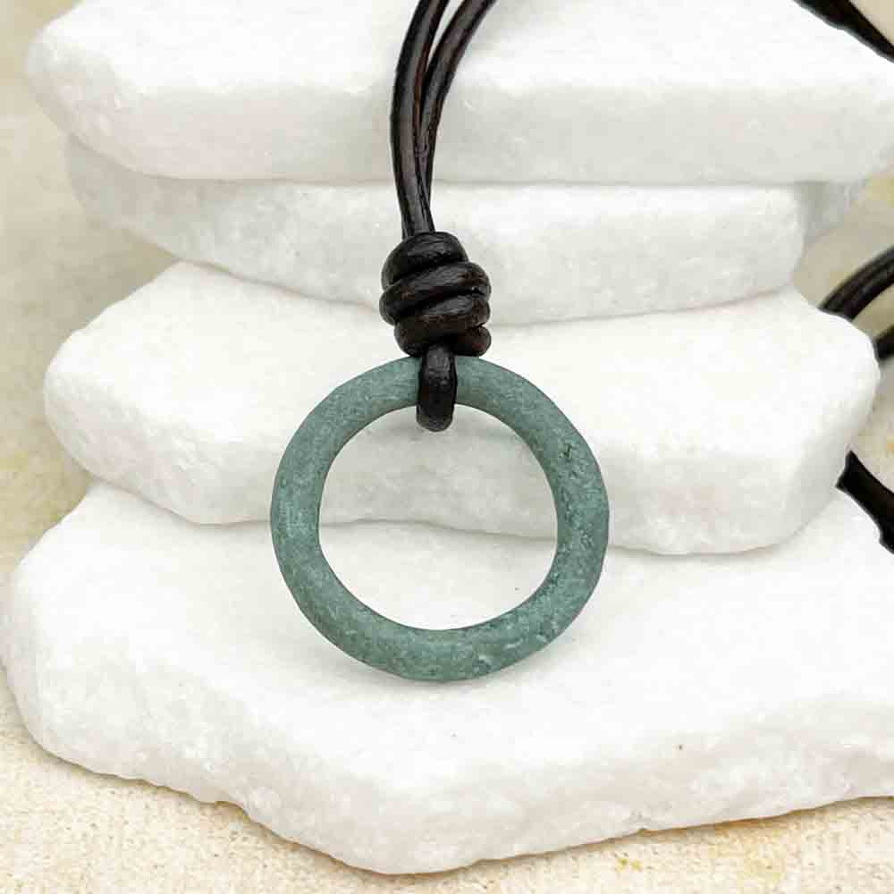 Soft Green Bronze Celtic Ring Money Leather Necklace
