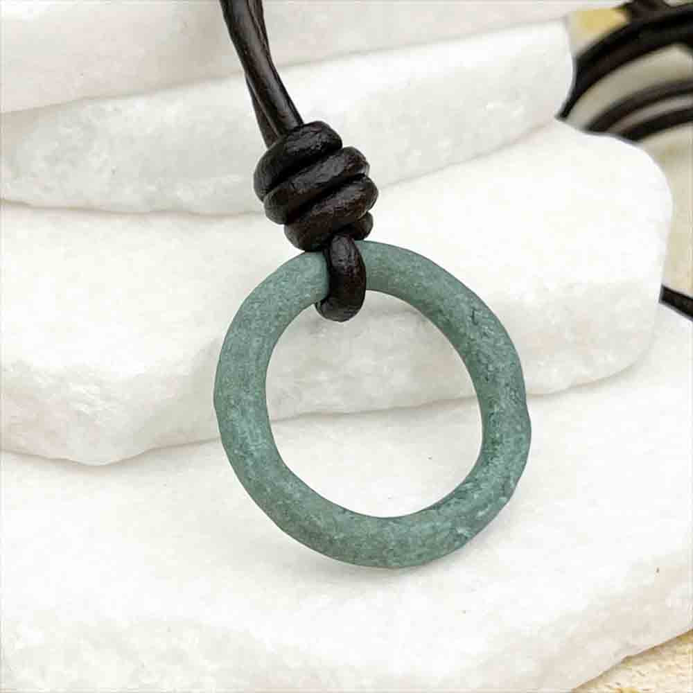 Soft Green Bronze Celtic Ring Money Leather Necklace